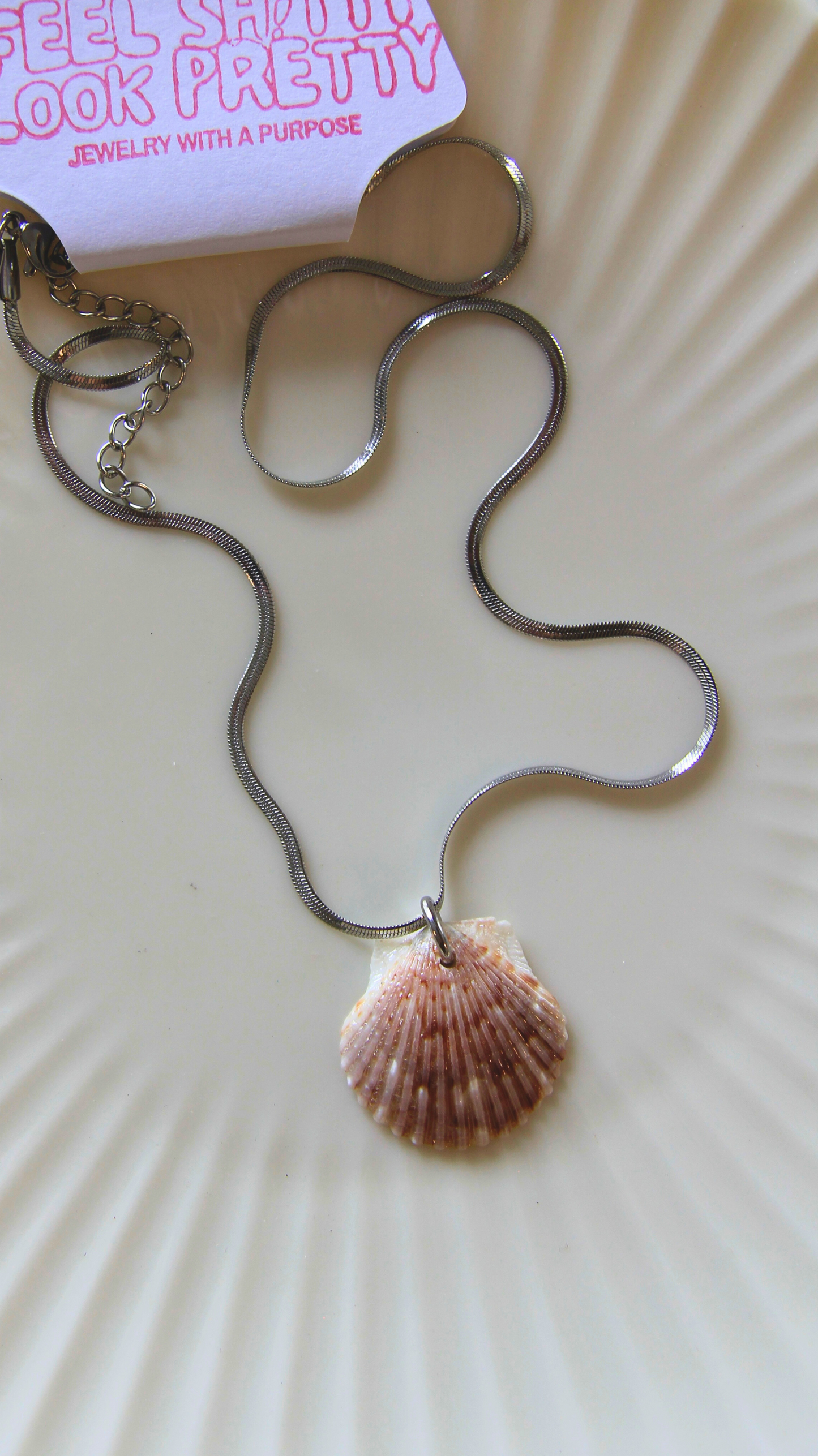 The Silver Flattened Snake Chain Shell Necklace