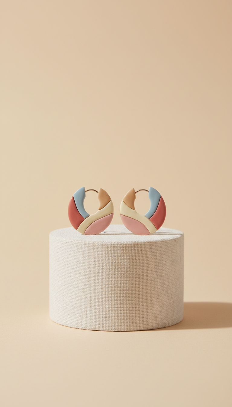 Hand-painted coral curve hoop earrings