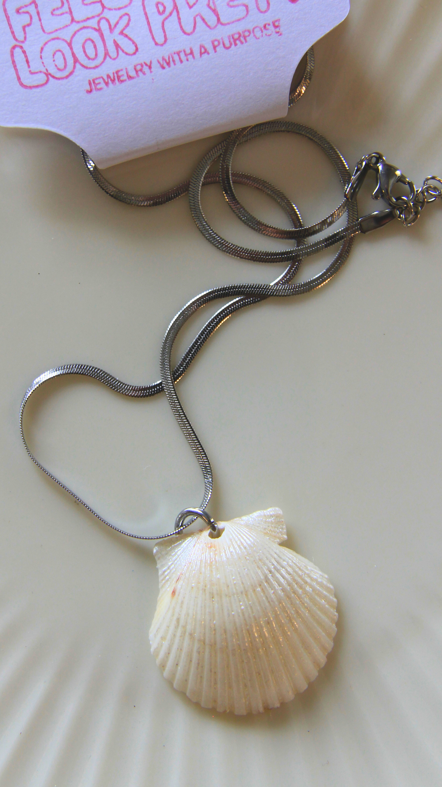 The Silver Flattened Snake Chain Shell Necklace