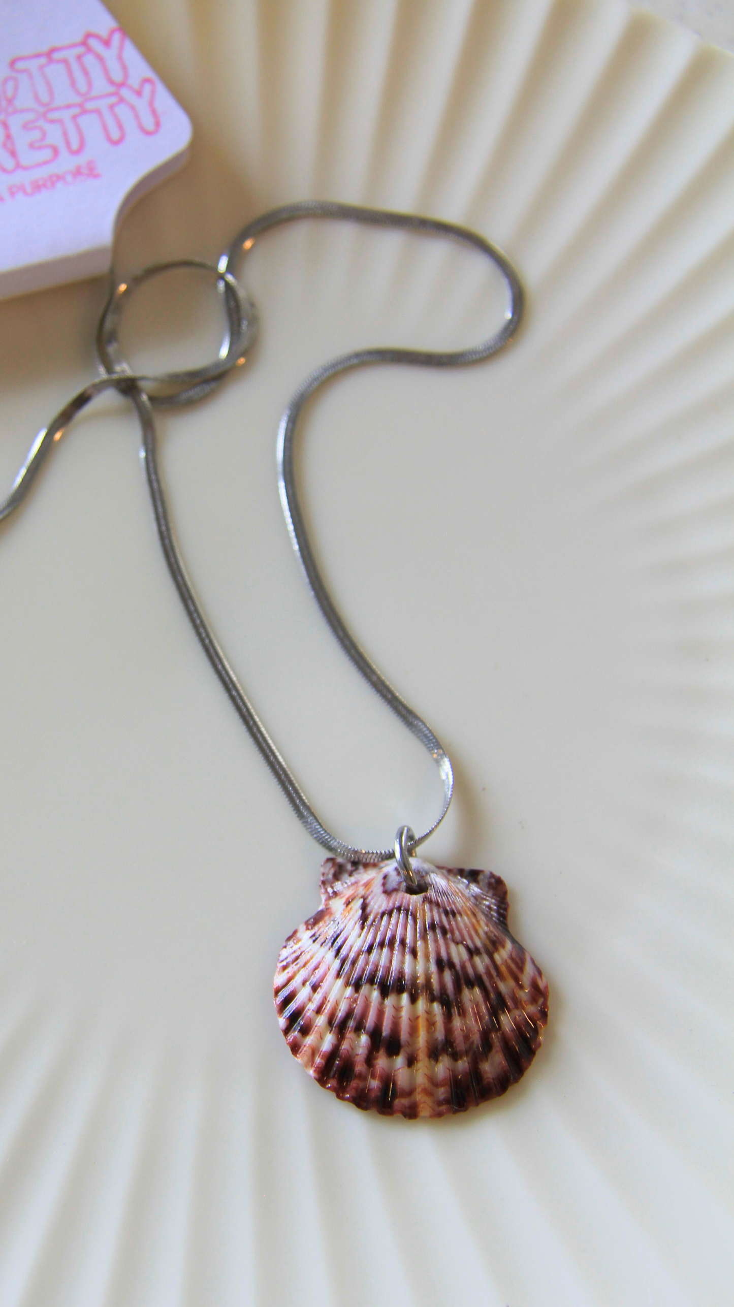 The Silver Flattened Snake Chain Shell Necklace