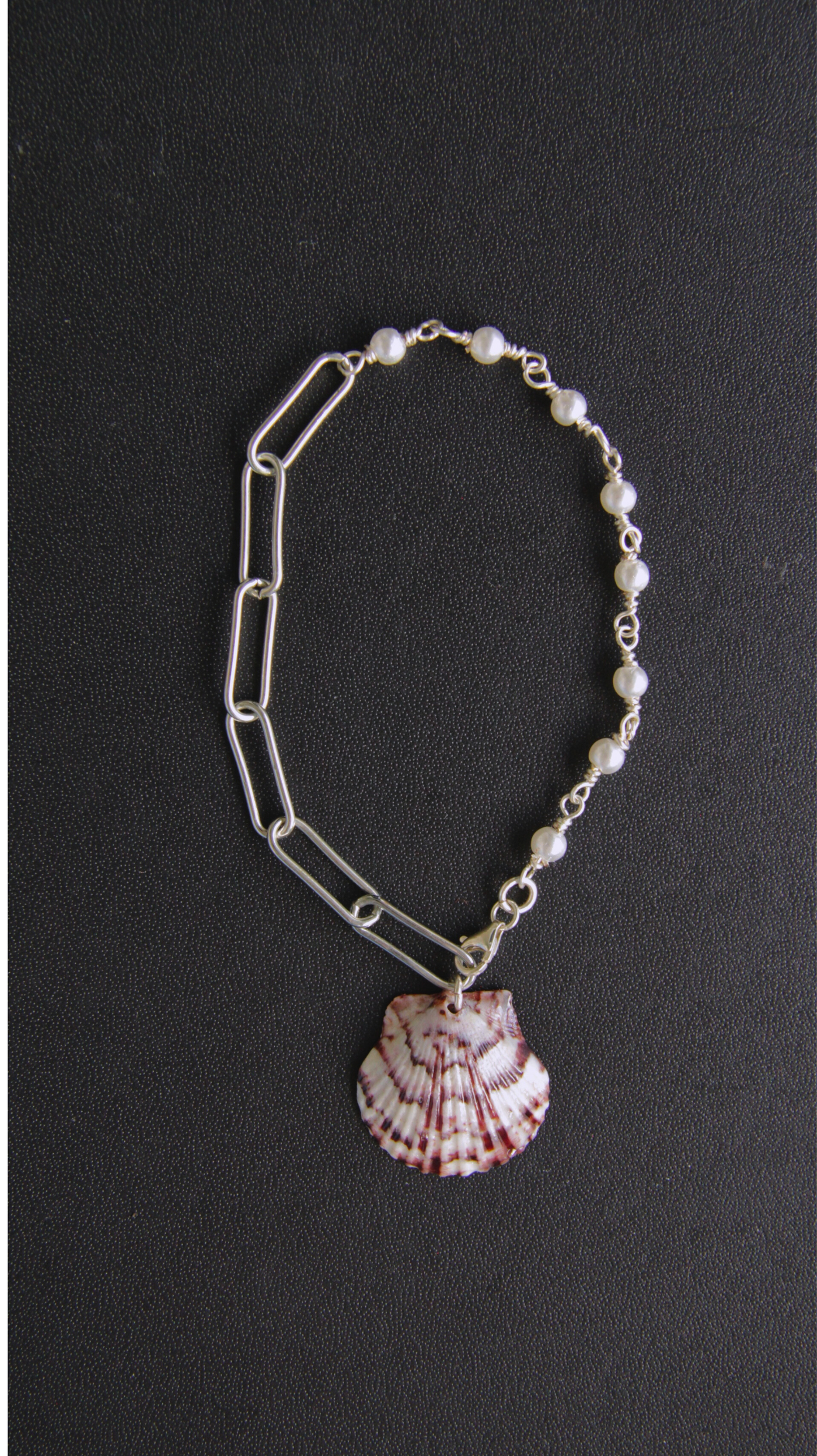 Purple & Pearl Ashley Chain Beaded Silver Shell Bracelet