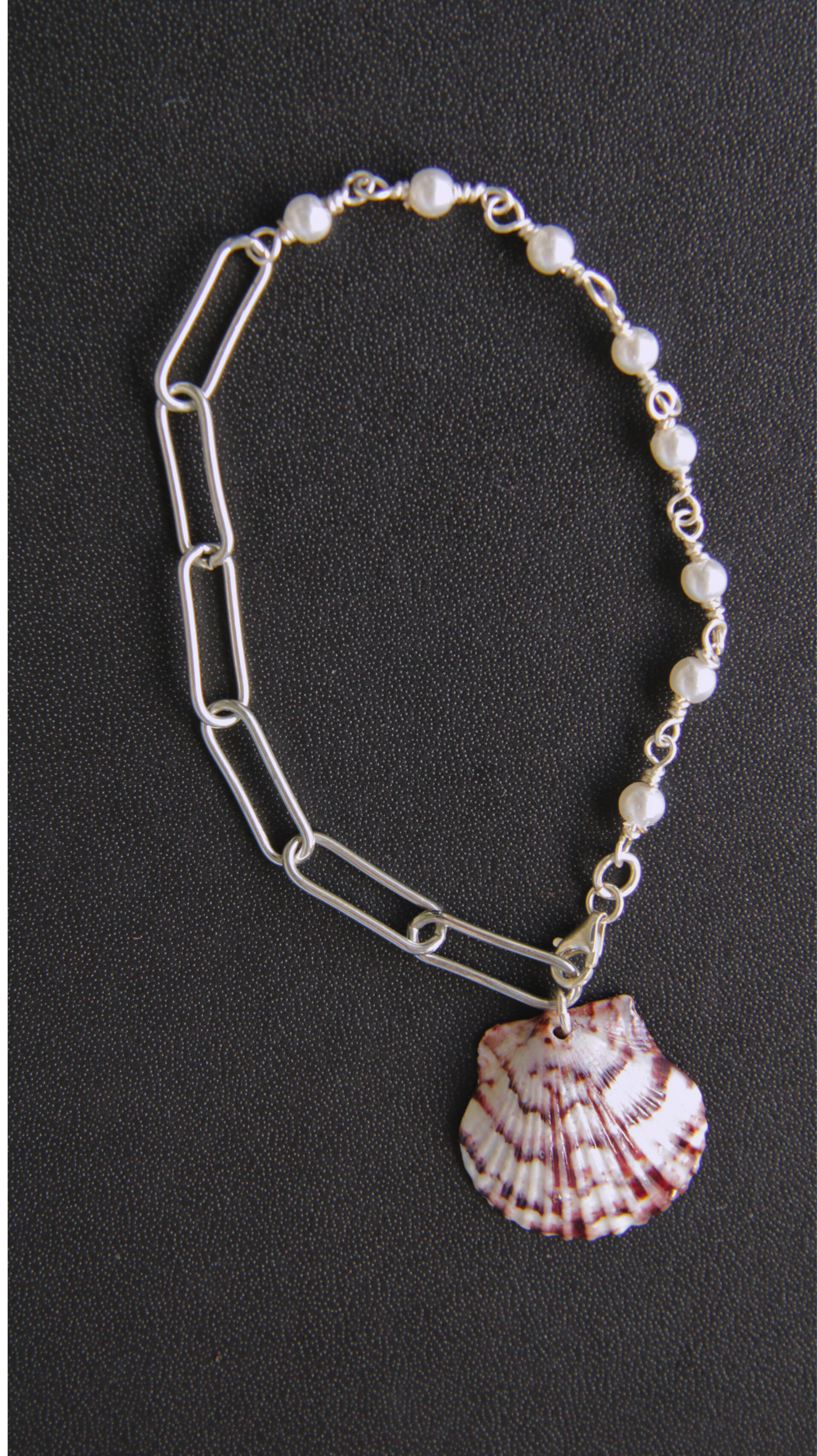 Purple & Pearl Ashley Chain Beaded Silver Shell Bracelet