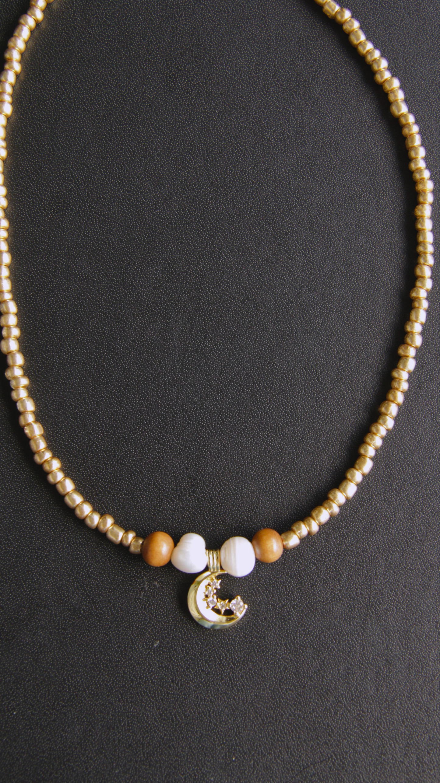 Gold Beaded Moon & Stars Necklace