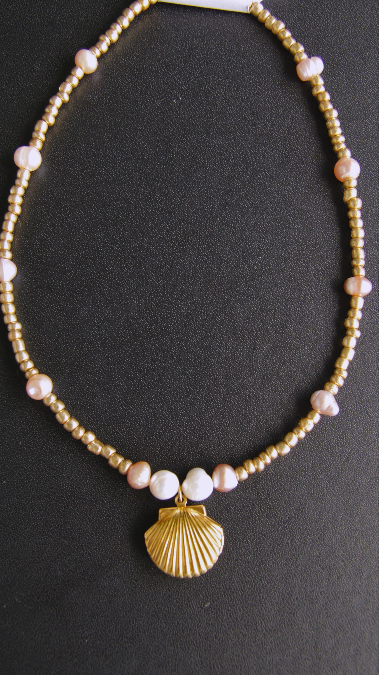 Gold Beaded Pearl & Shell Station Necklace