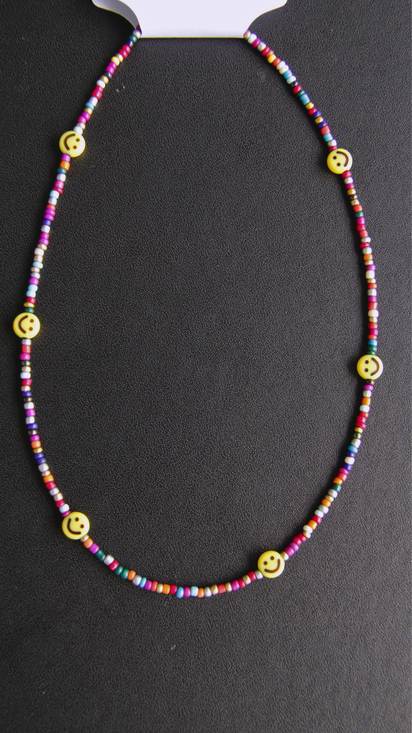 Rainbow Beaded Smiley Necklace