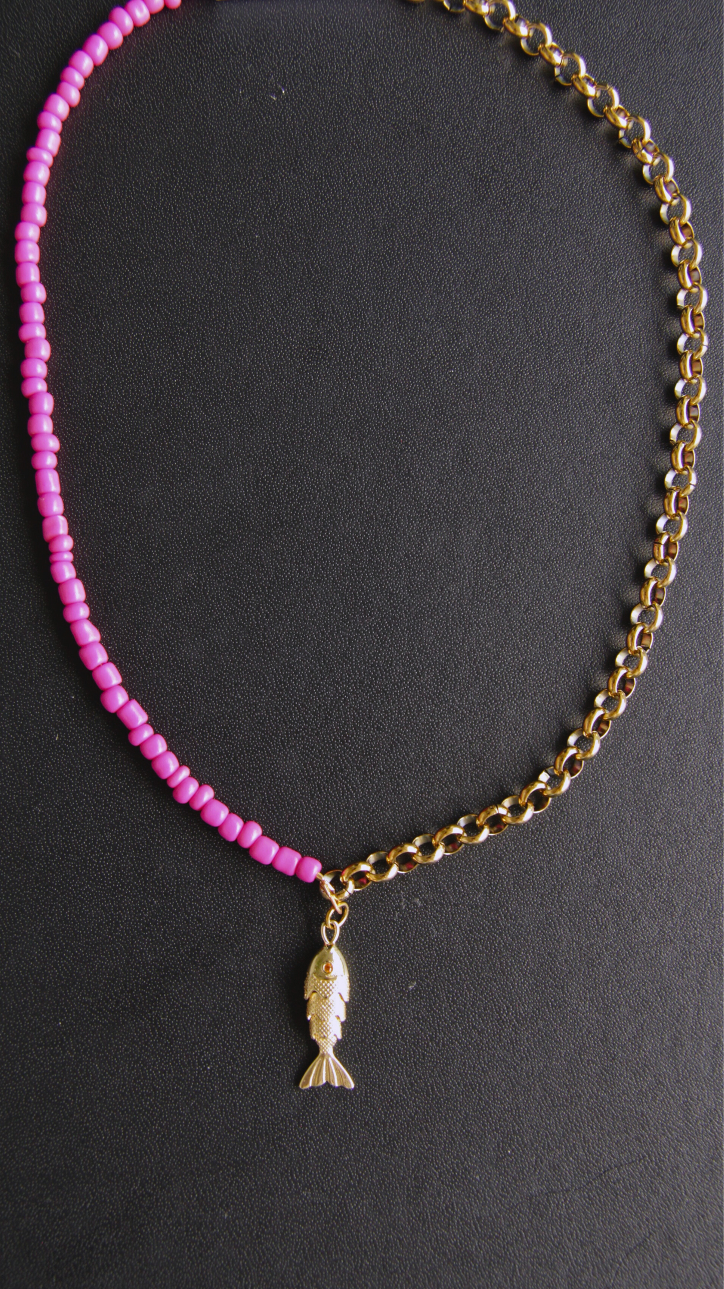 Pink Half Chain Beaded Fish Necklace