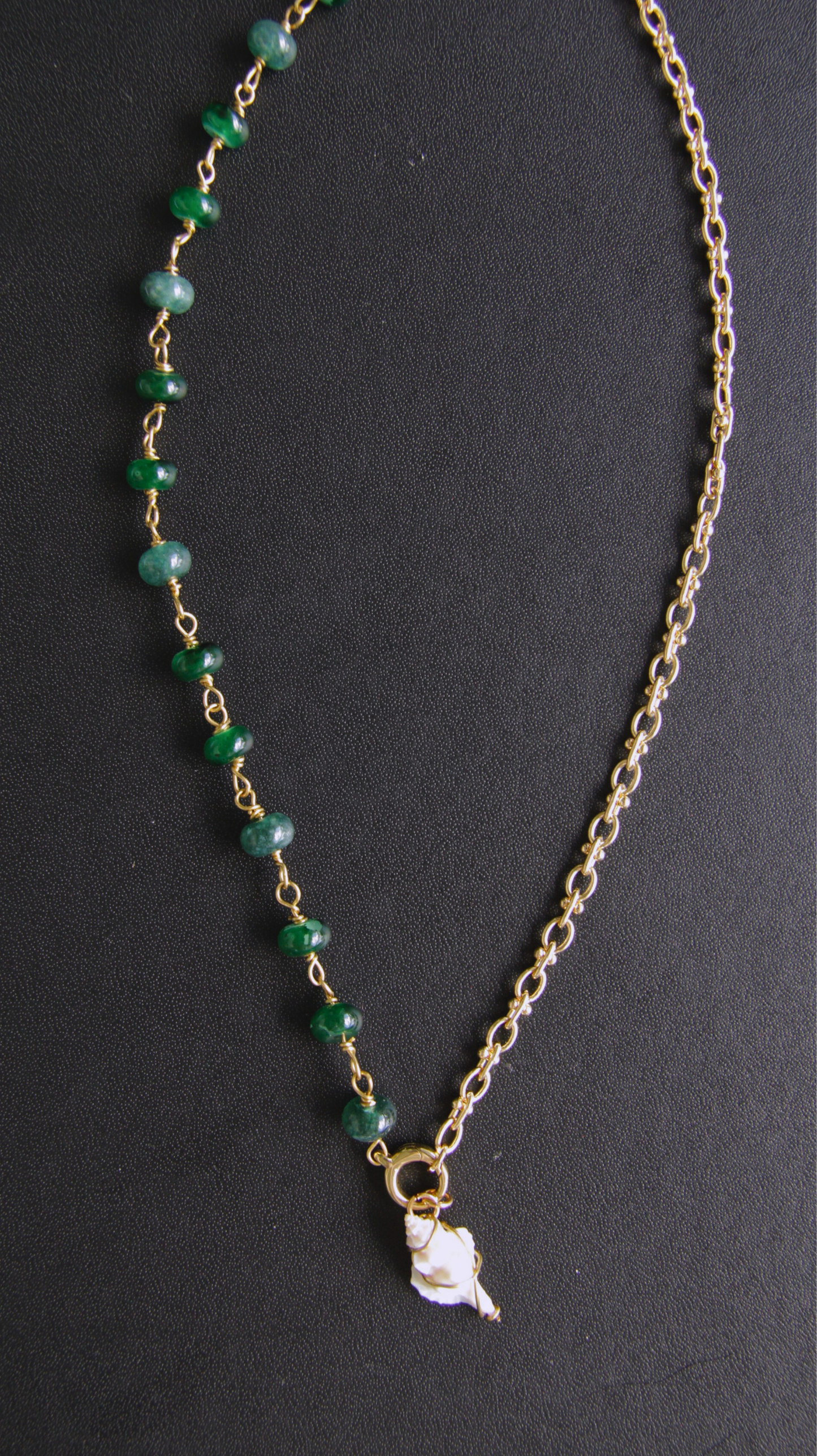 Green Half Chain Beaded Shell Necklace