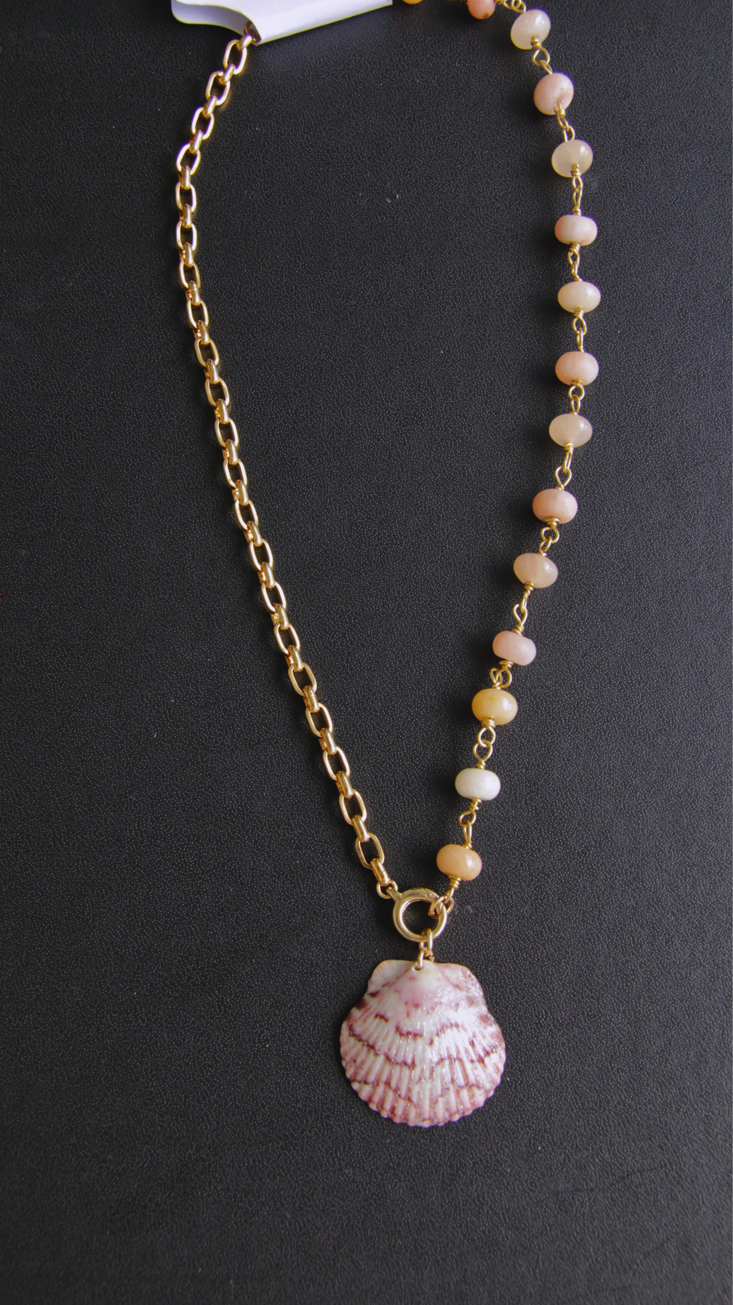 Peach Half Chain Beaded Shell Necklace