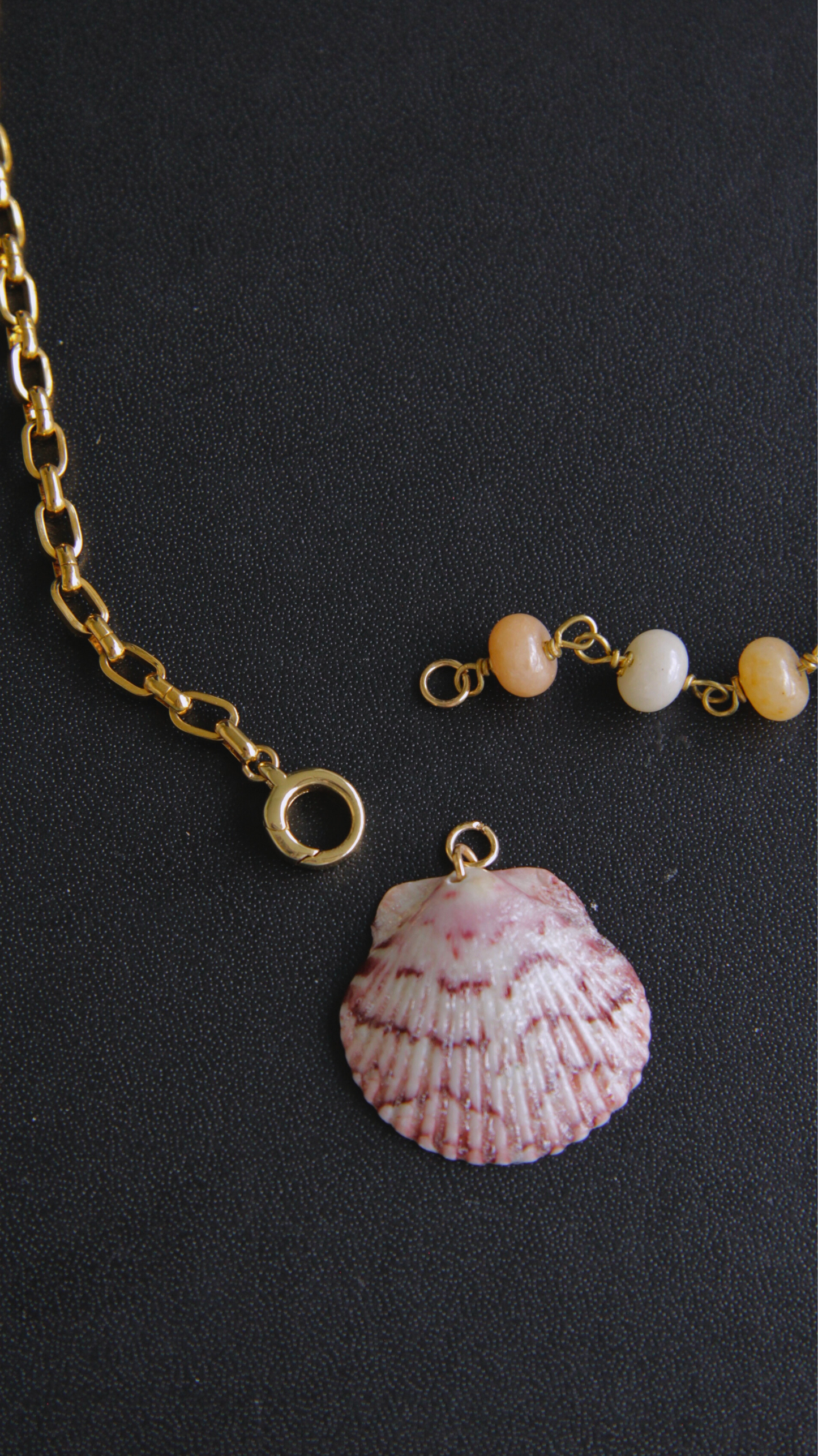 Peach Half Chain Beaded Shell Necklace
