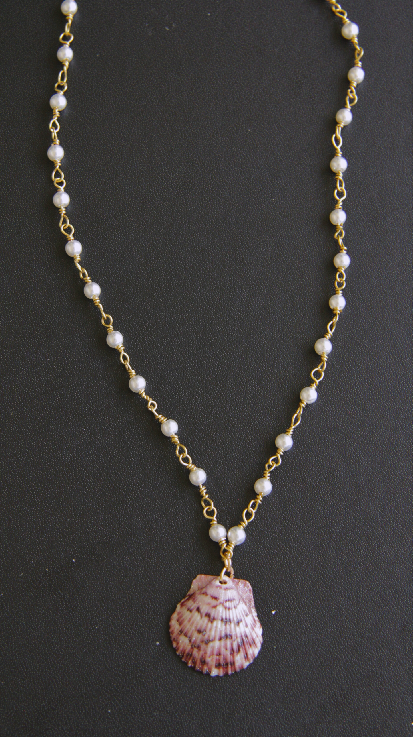 Purple & Pearl Beaded Shell Necklace