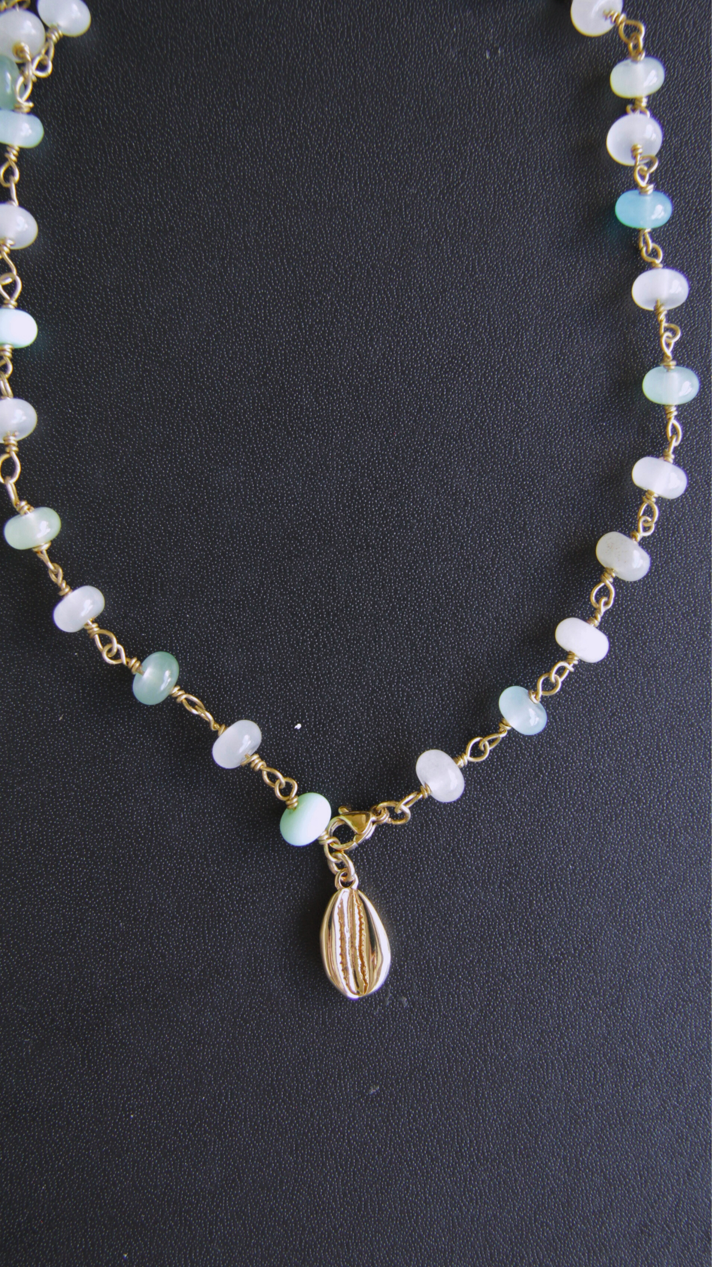 Blue Beaded Adjustable Cowrie Necklace