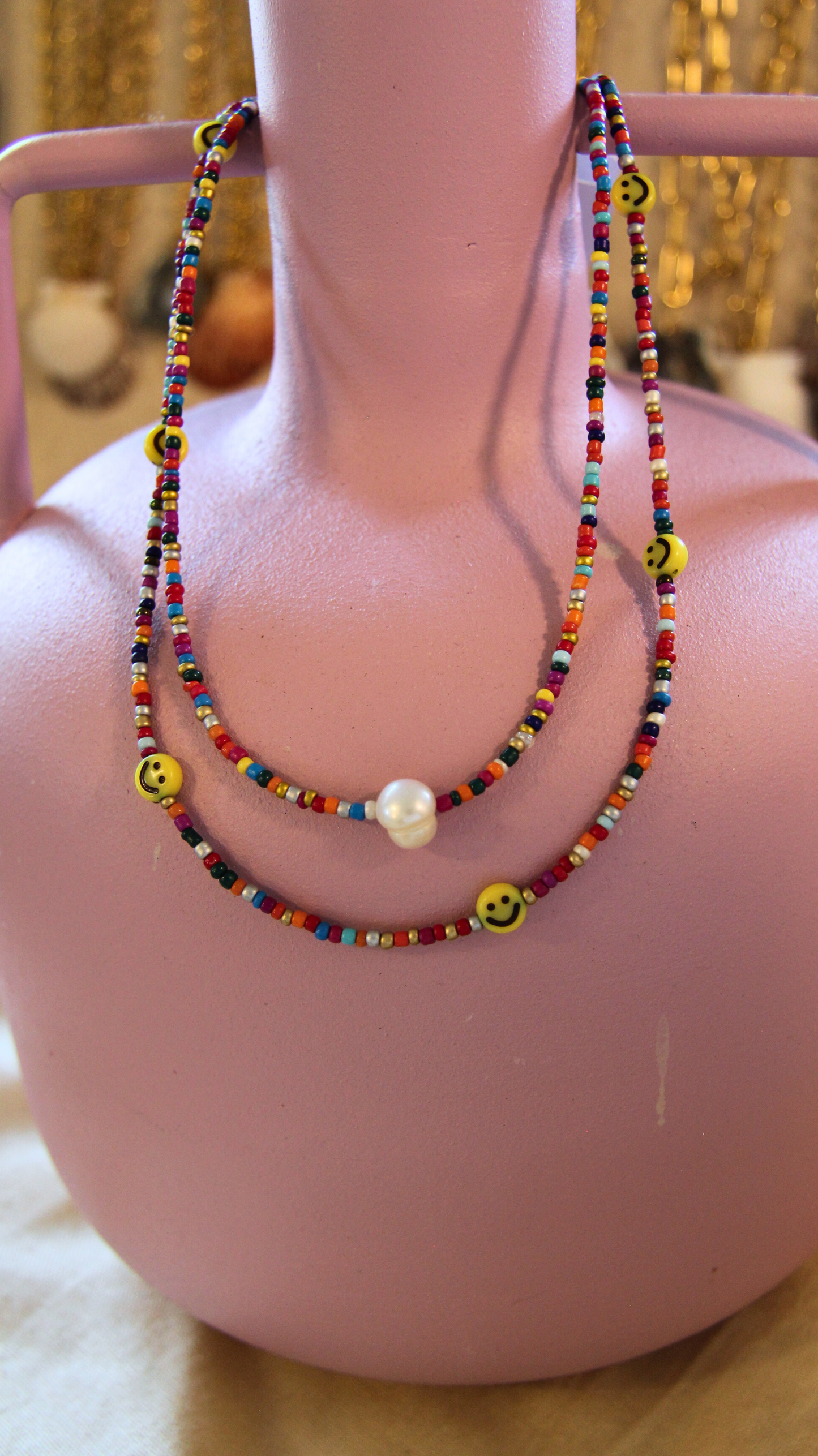 The Rainbow Beaded Smiley Necklace
