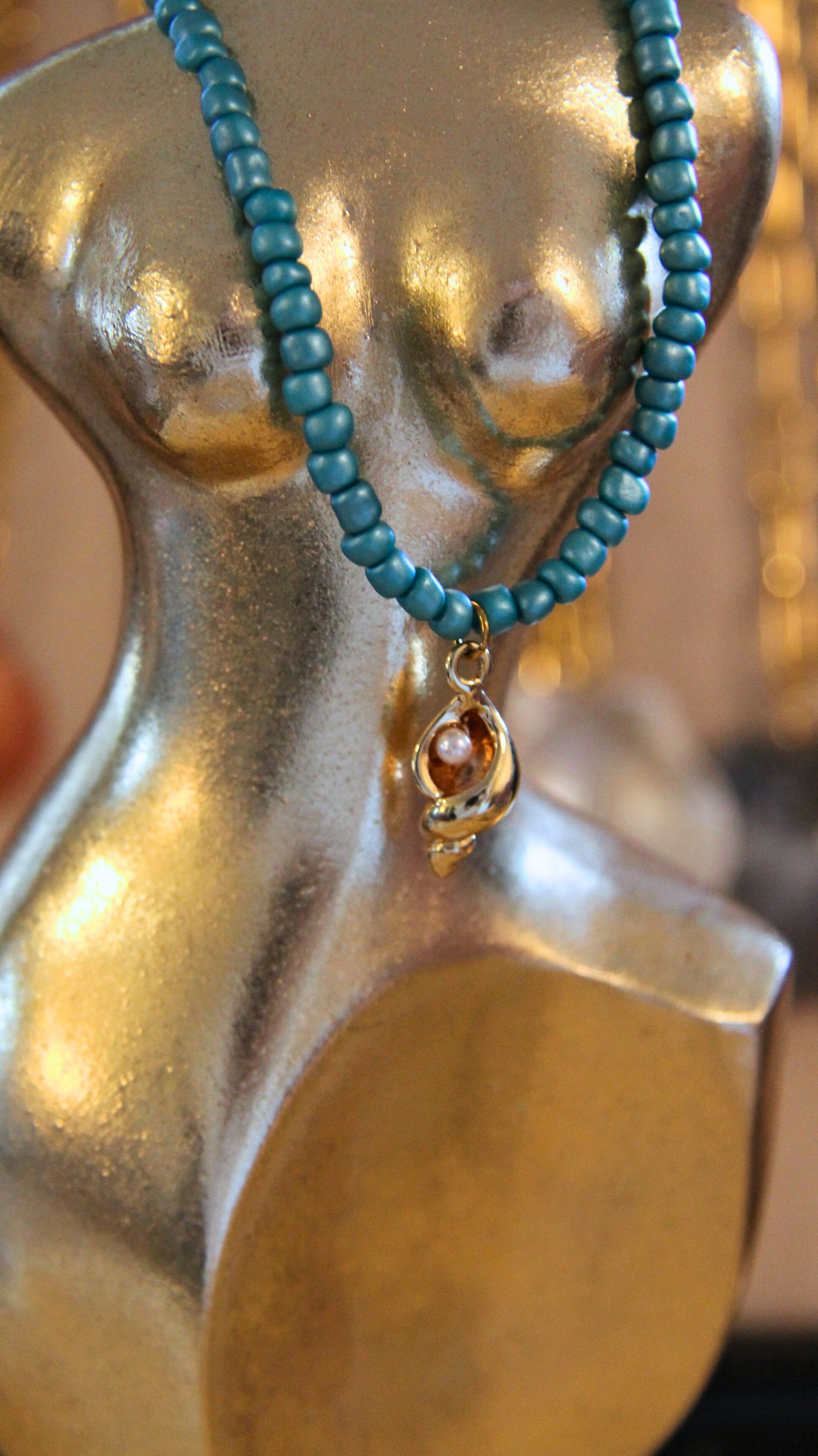Turquoise Beaded Shell & Pearl Necklace