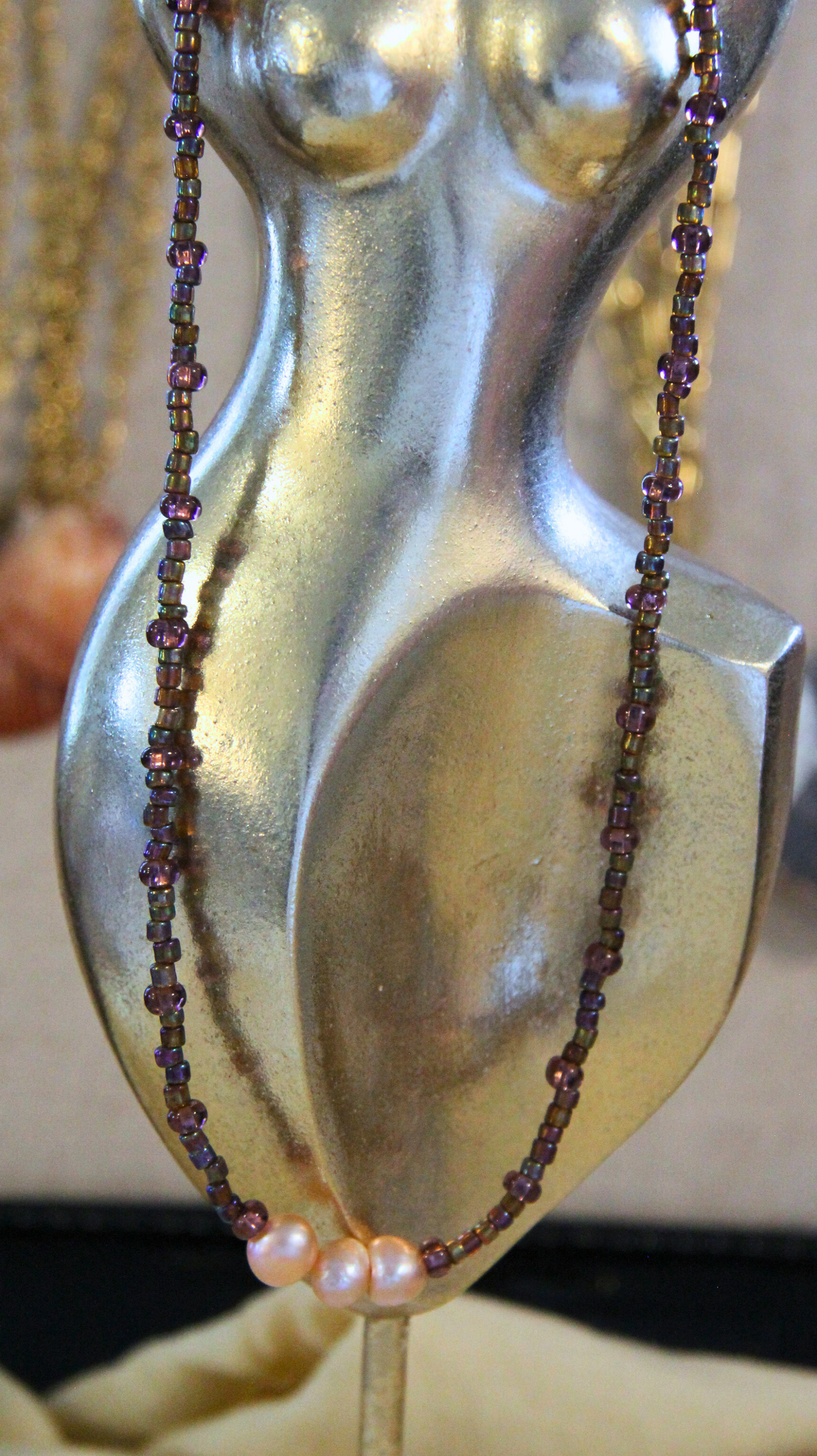 Purple & Pearl Beaded Necklace