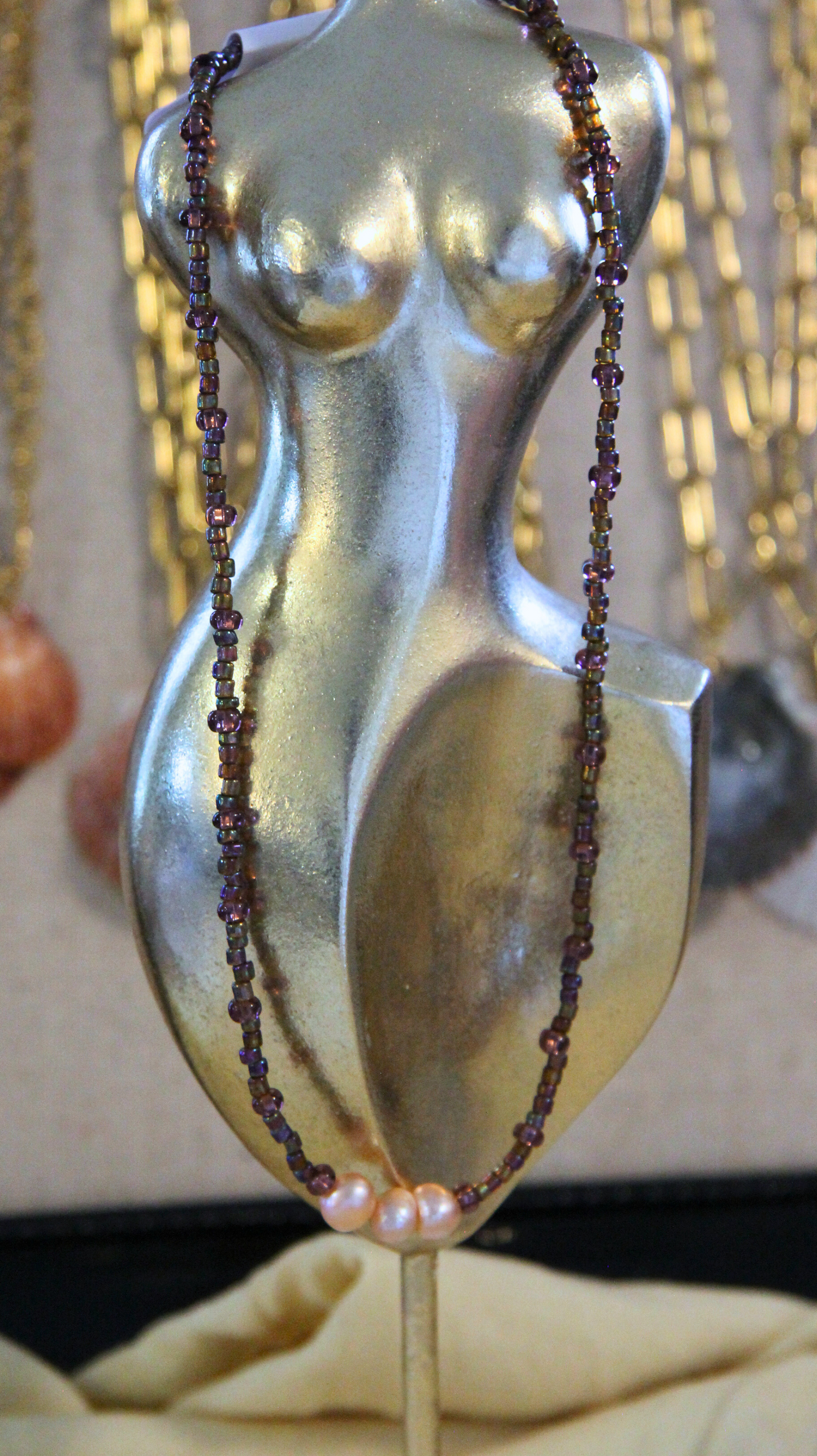 Purple & Pearl Beaded Necklace