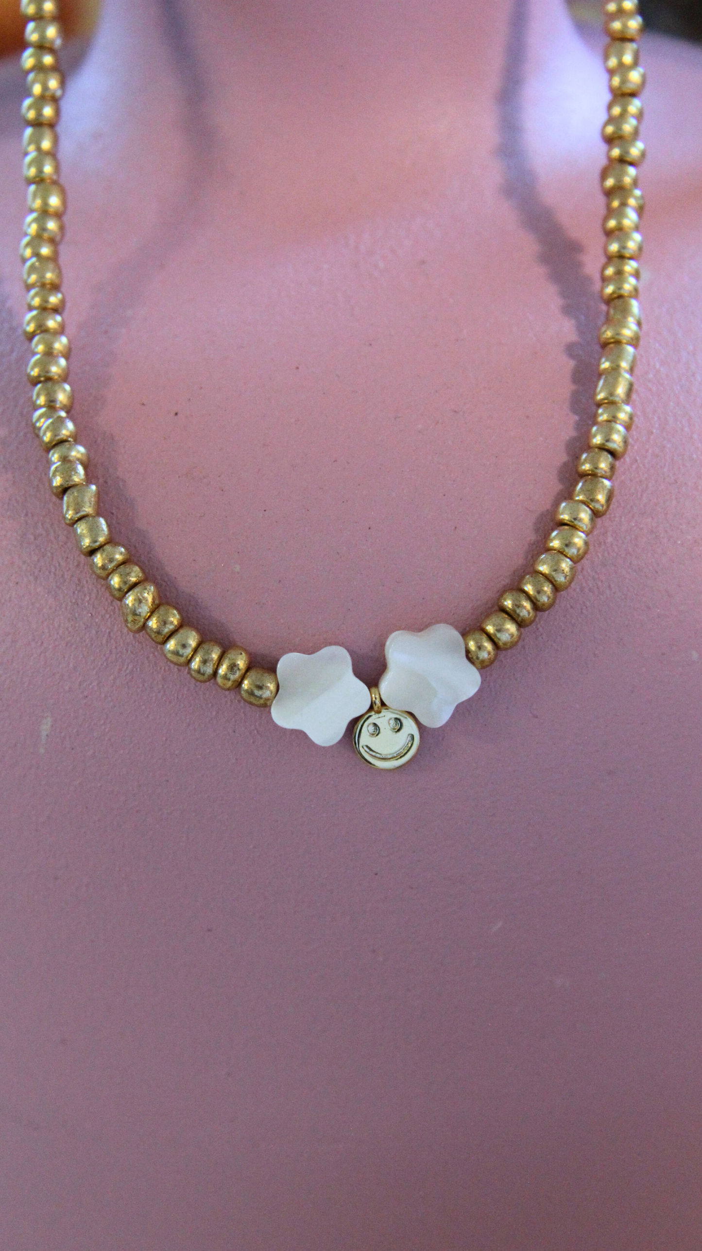 Gold Beaded Smiley Necklace