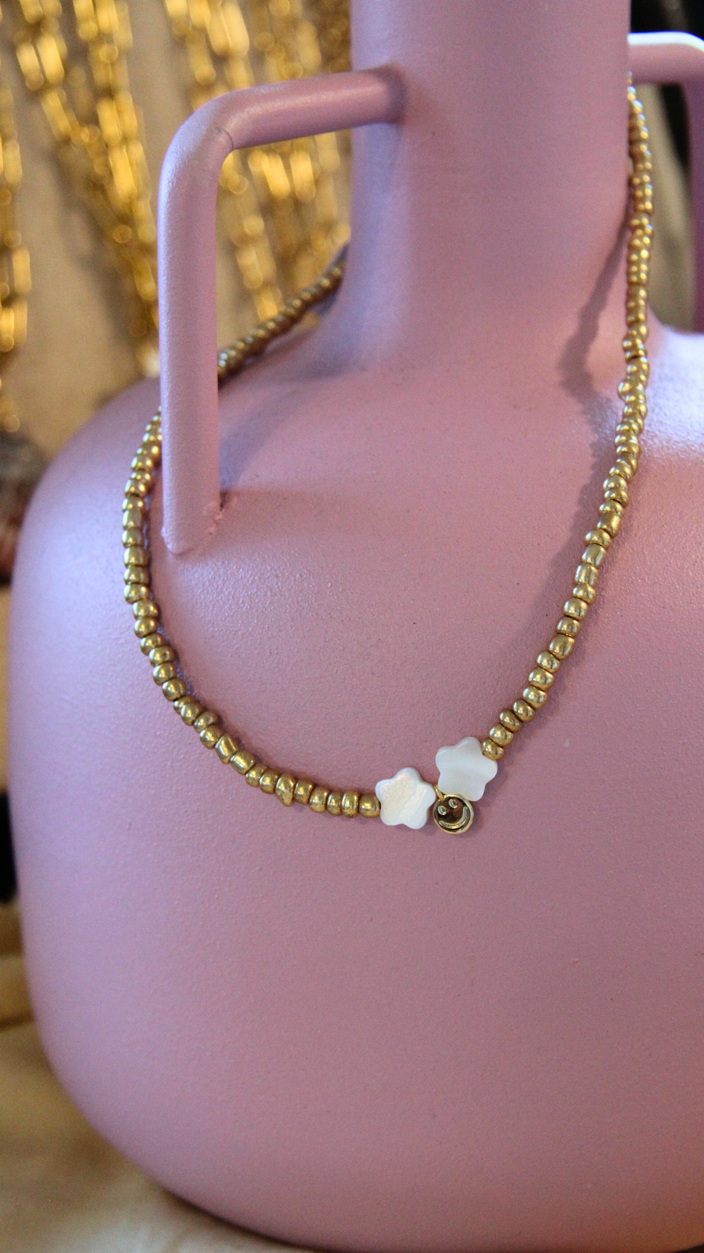 Gold Beaded Smiley Necklace