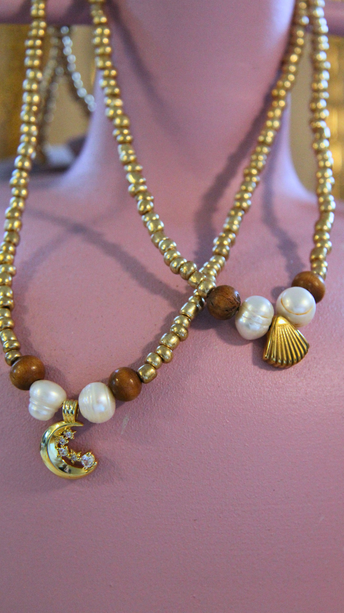 Gold Beaded Moon & Stars Necklace