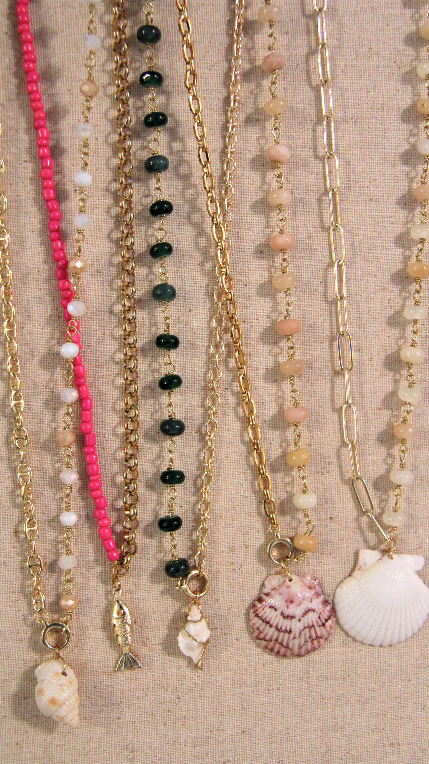 White Half Chain Beaded Shell Necklace