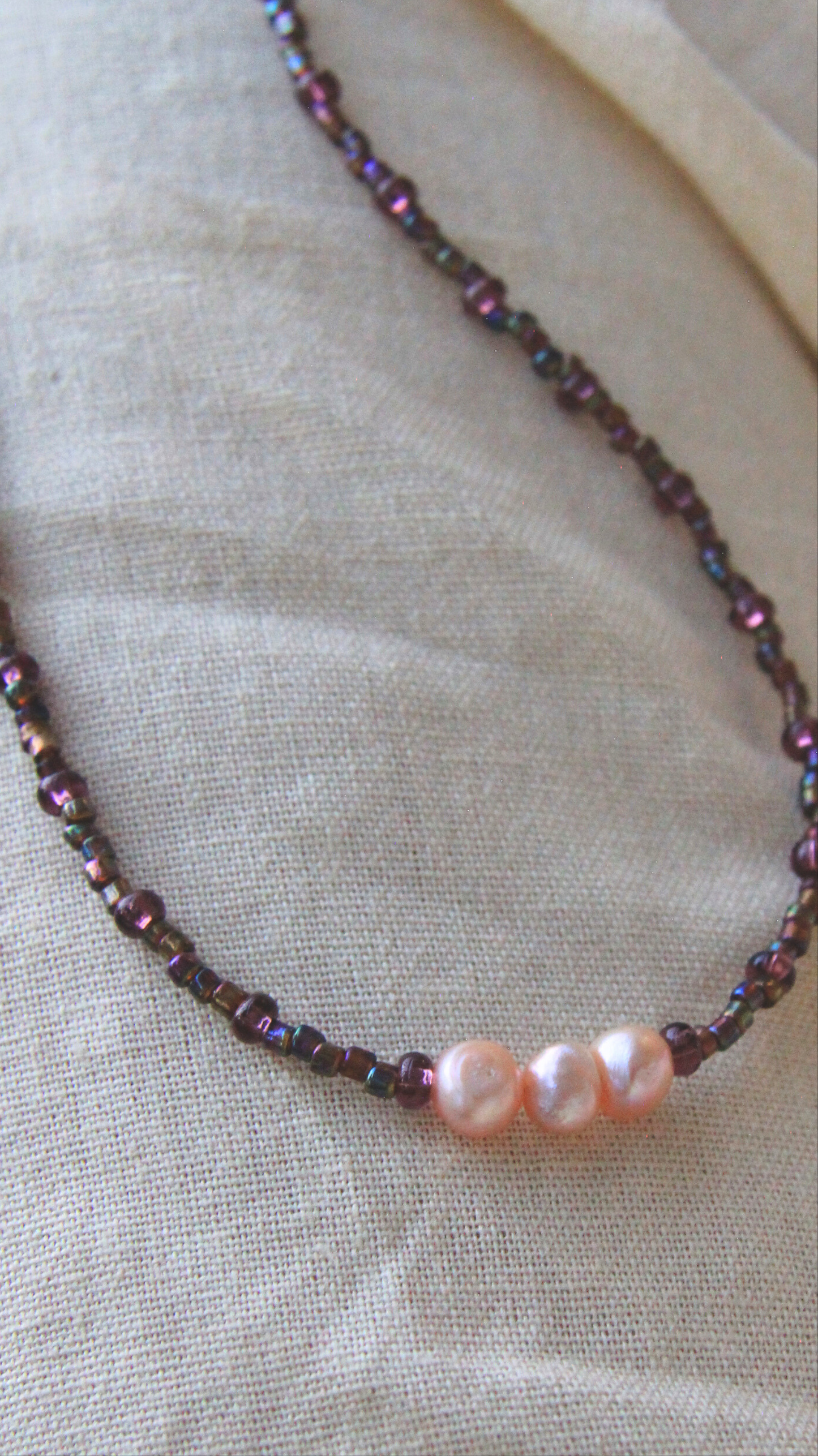 Purple & Pearl Beaded Necklace