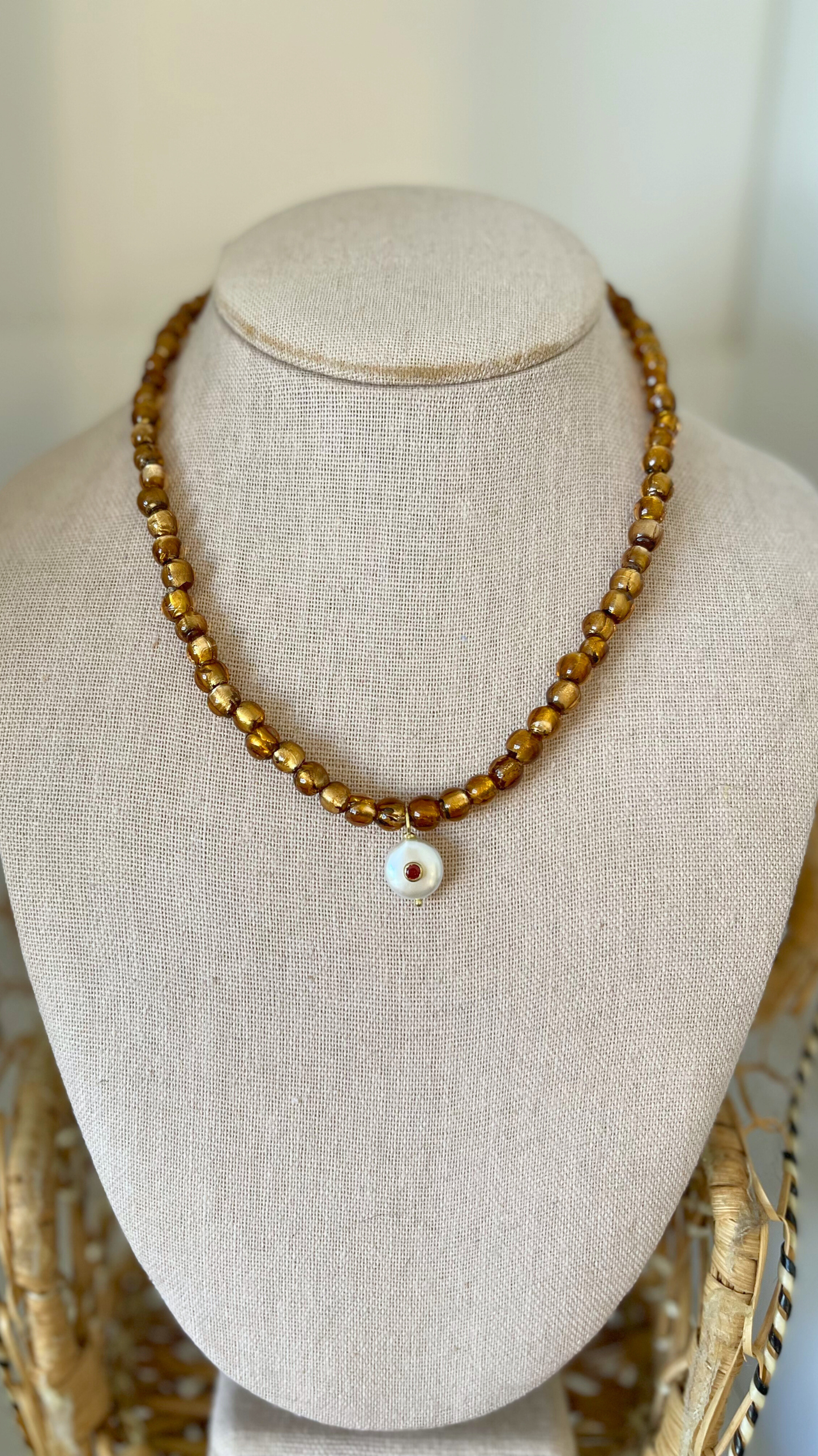The Czech Glass and Pearl Candy Gemstone Necklace