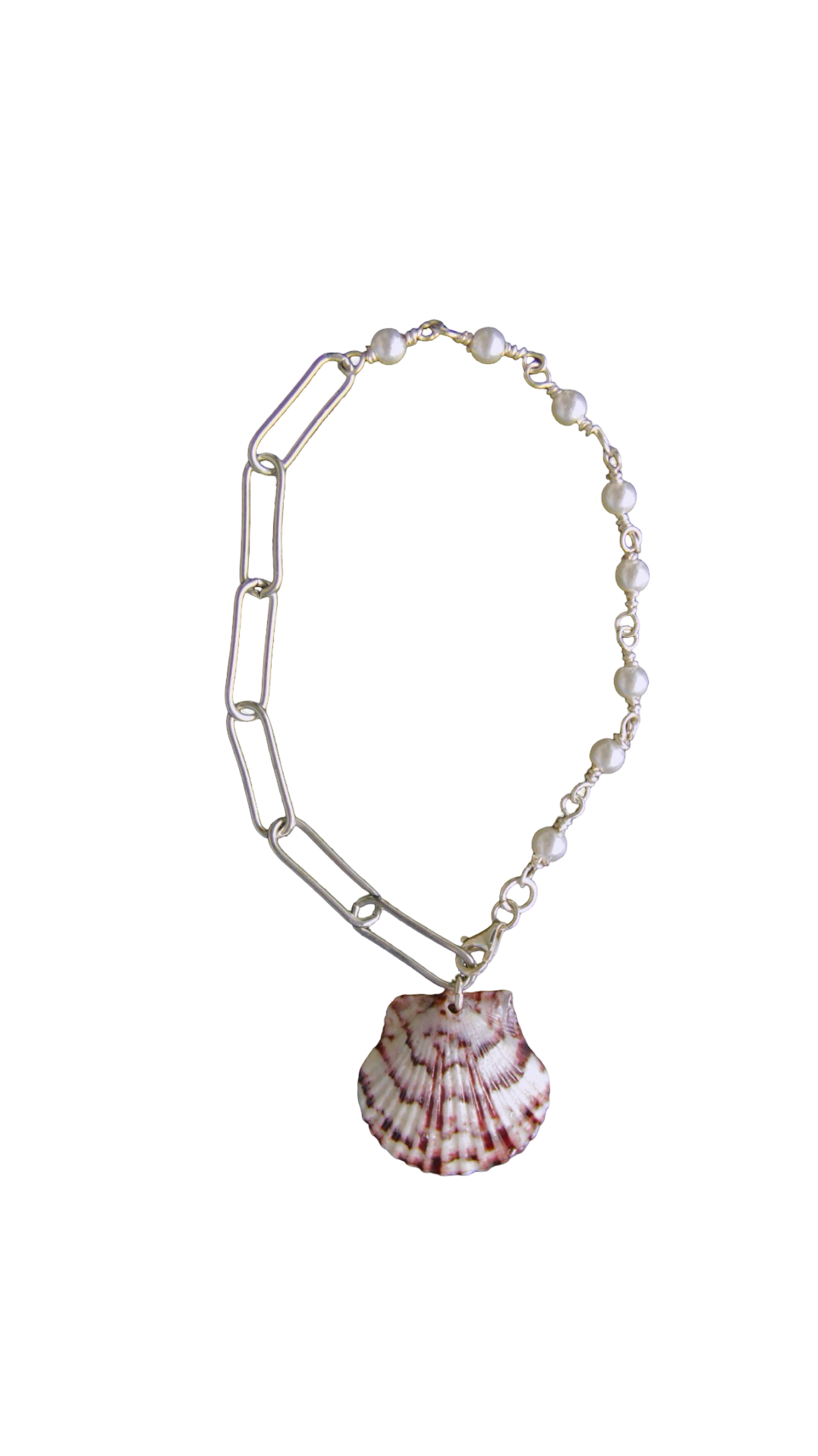Purple & Pearl Ashley Chain Beaded Silver Shell Bracelet