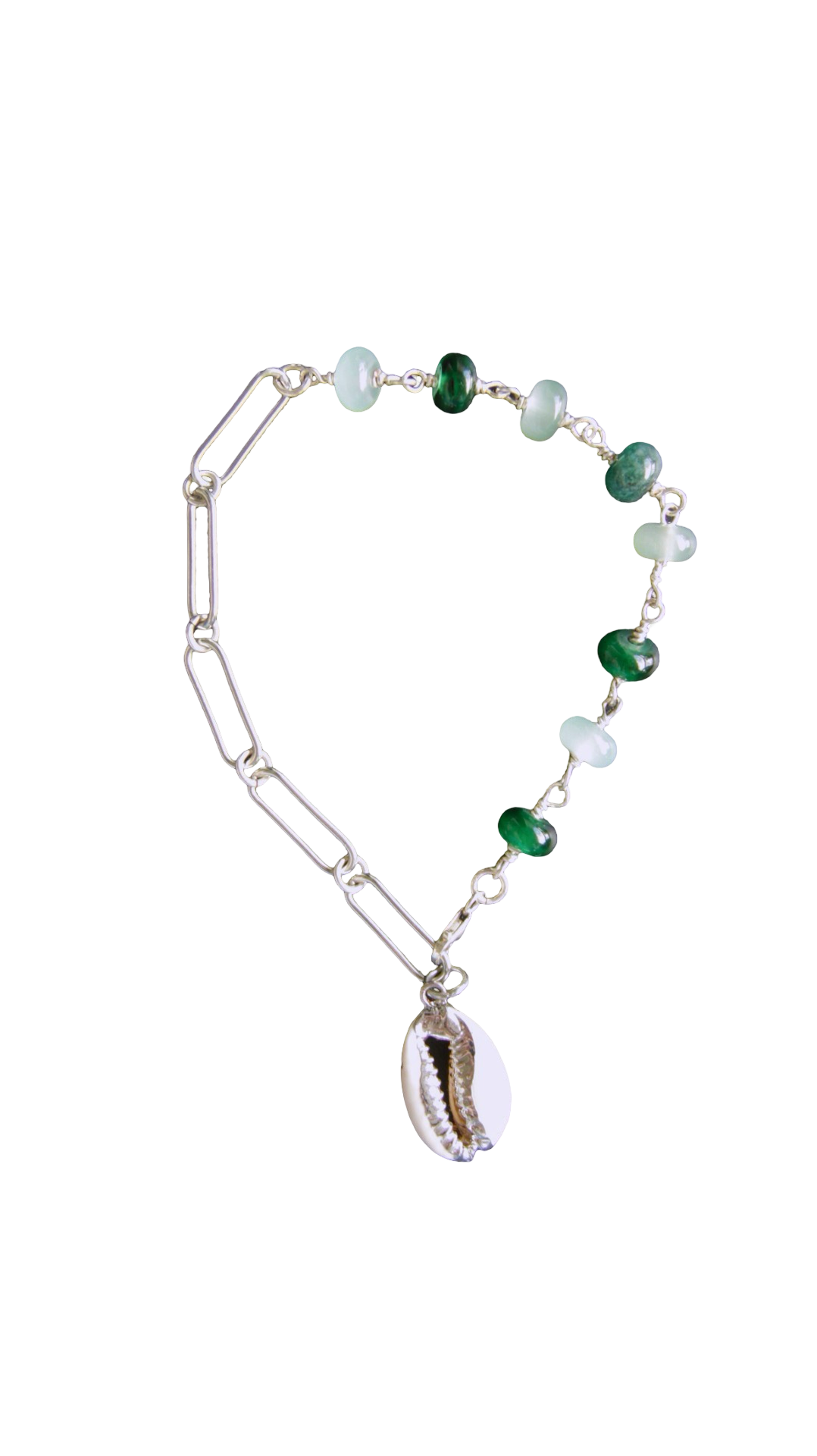 Green Cowrie Shell Silver Ashley Chain Bracelet