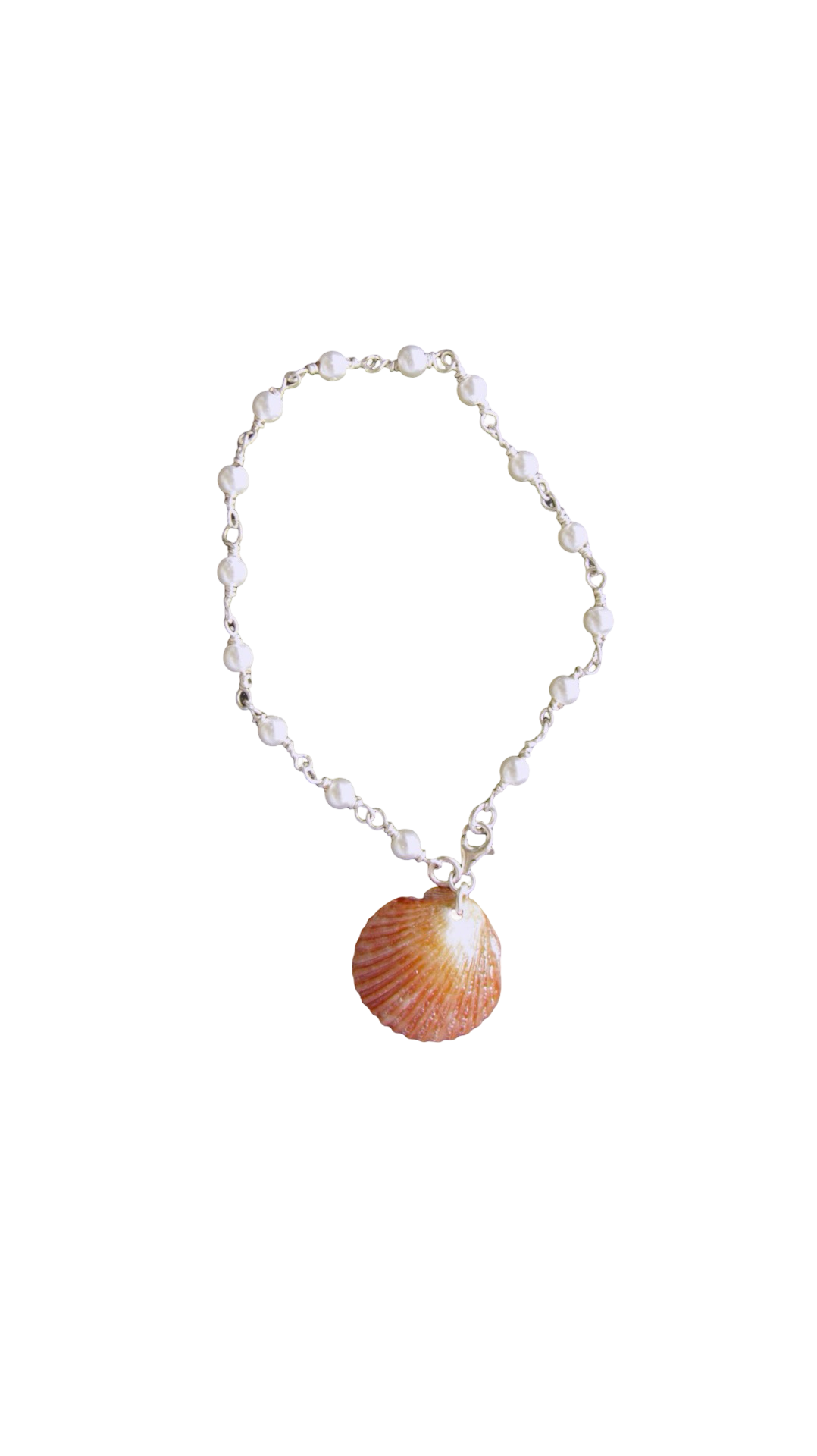 Orange & Pearl Silver Beaded Bracelet