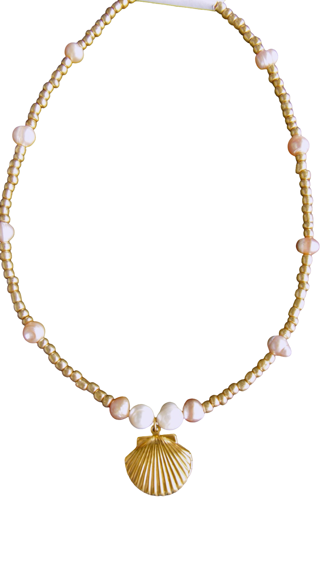 Gold Beaded Pearl & Shell Station Necklace