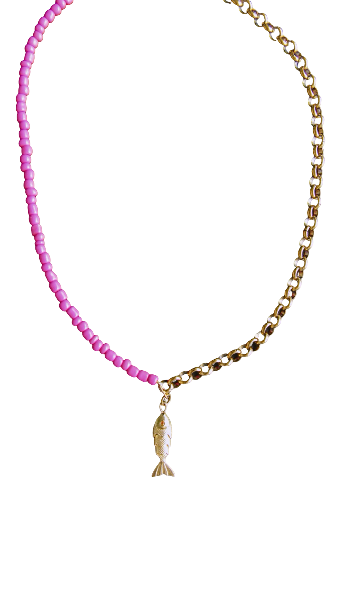 Pink Half Chain Beaded Fish Necklace