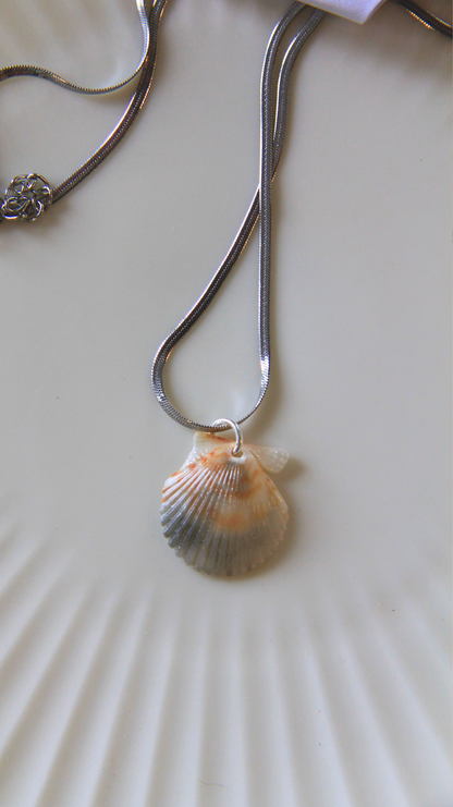 The Silver Flattened Snake Chain Shell Necklace