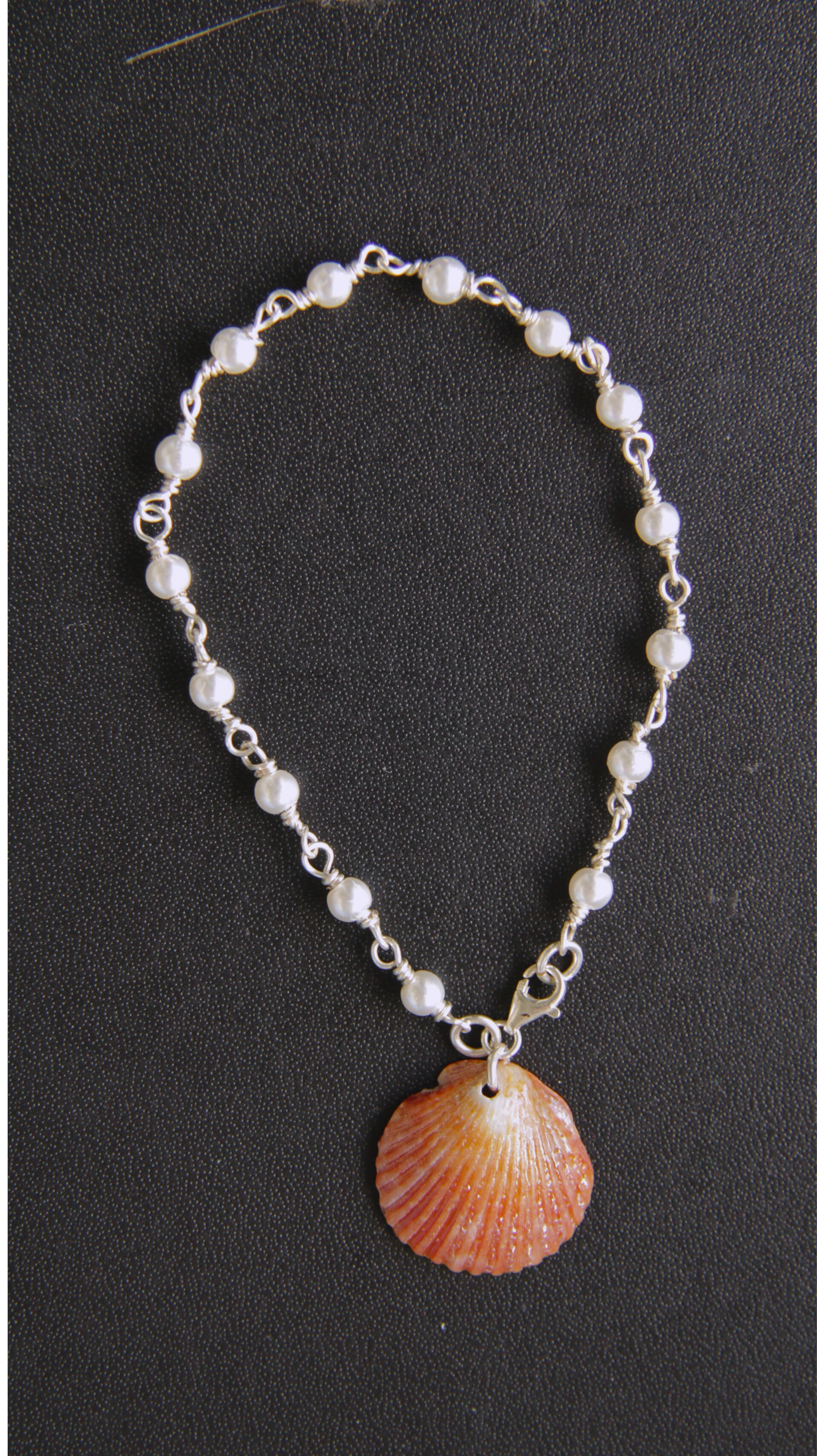 Orange & Pearl Silver Beaded Bracelet