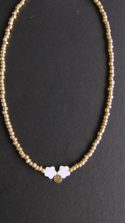 Gold Beaded Smiley Necklace