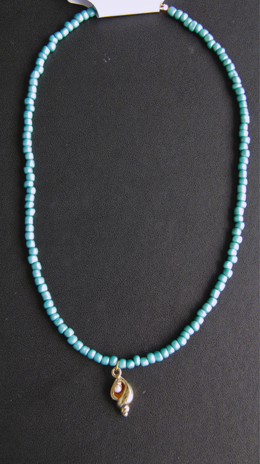 Turquoise Beaded Shell & Pearl Necklace