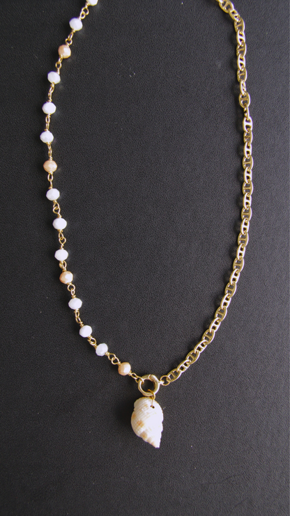 Sandy Half Chain Beaded Shell Necklace