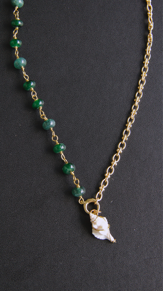 Green Half Chain Beaded Shell Necklace