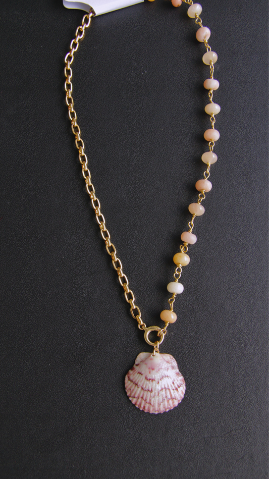 Peach Half Chain Beaded Shell Necklace