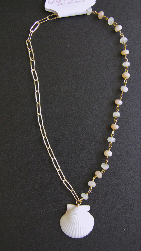 White Half Chain Beaded Shell Necklace