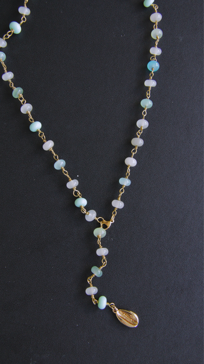 Blue Beaded Adjustable Cowrie Necklace