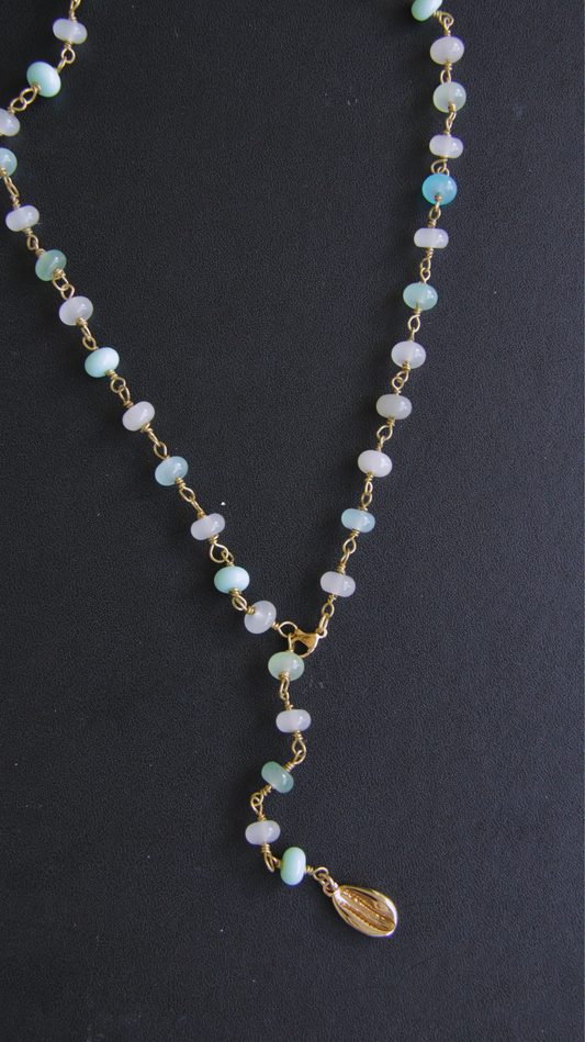 Blue Beaded Adjustable Cowrie Necklace