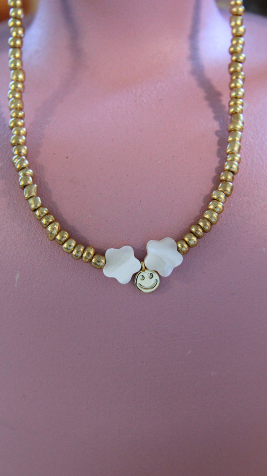 Gold Beaded Smiley Necklace