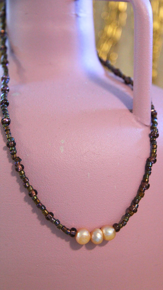 Purple & Pearl Beaded Necklace