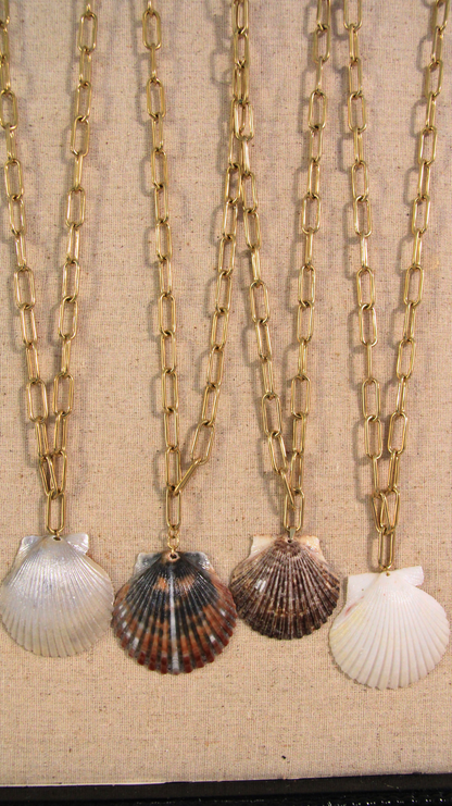 Gold Paperclip Chain Shell Necklace