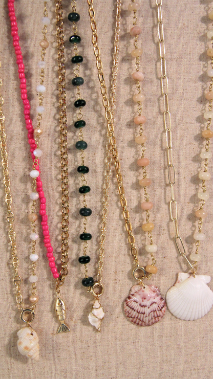 Peach Half Chain Beaded Shell Necklace