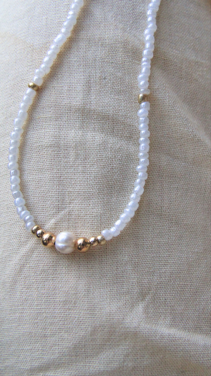 White Pearl Beaded Necklace