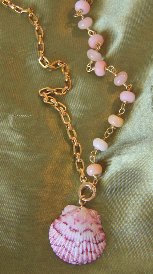The Peach Half Chain Beaded Shell Necklace