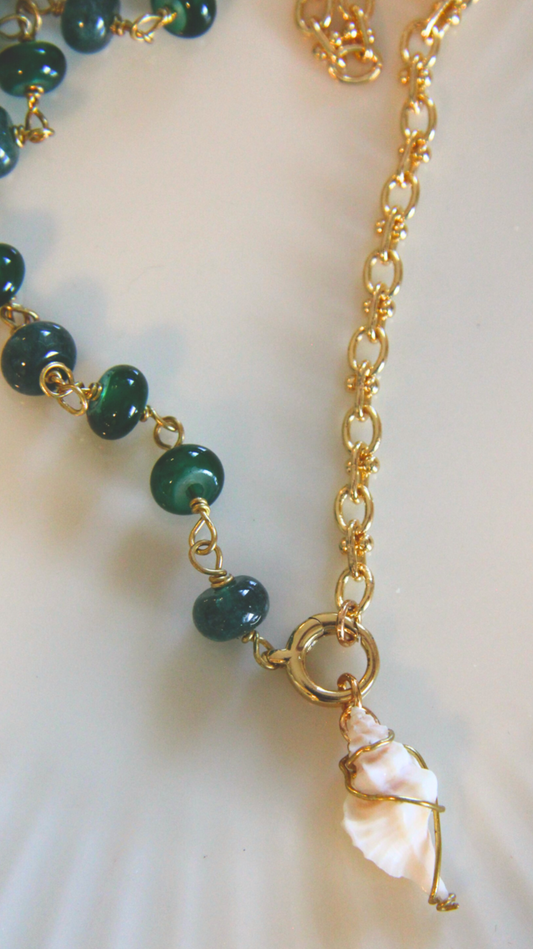 The Green Half Chain Beaded Shell Necklace