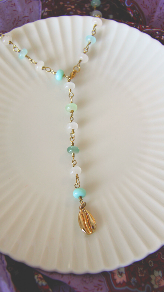 The Blue Beaded Adjustable Cowrie Necklace