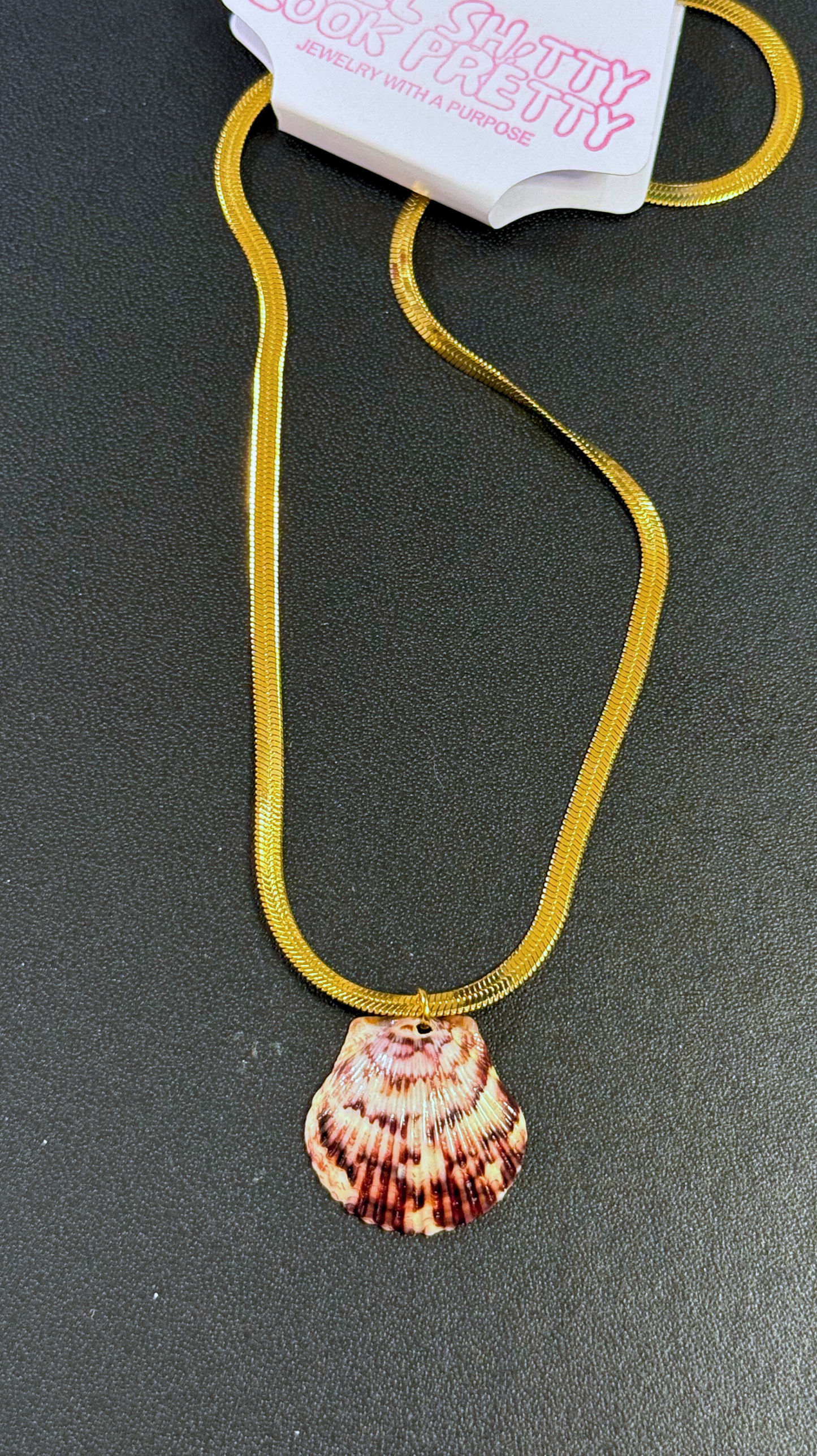 The Gold Flattened Snake Chain Shell Necklace