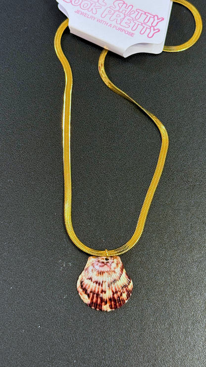 The Gold Flattened Snake Chain Shell Necklace